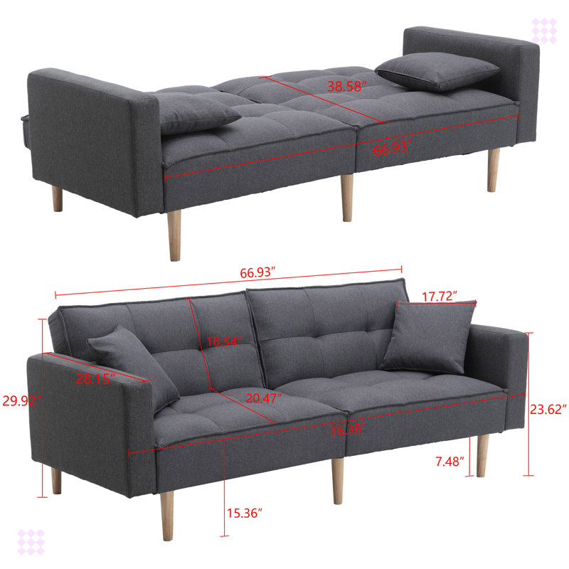 Canapé-lit convertible futon pour le salon, Mélange de lin gris foncé