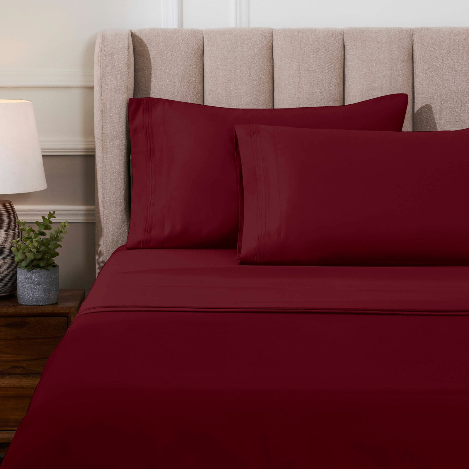 Simba Luxury 1000 Thread Count Egyptian-Quality Cotton Sateen Sheet / Pillowcase Set Collection, Burgundy