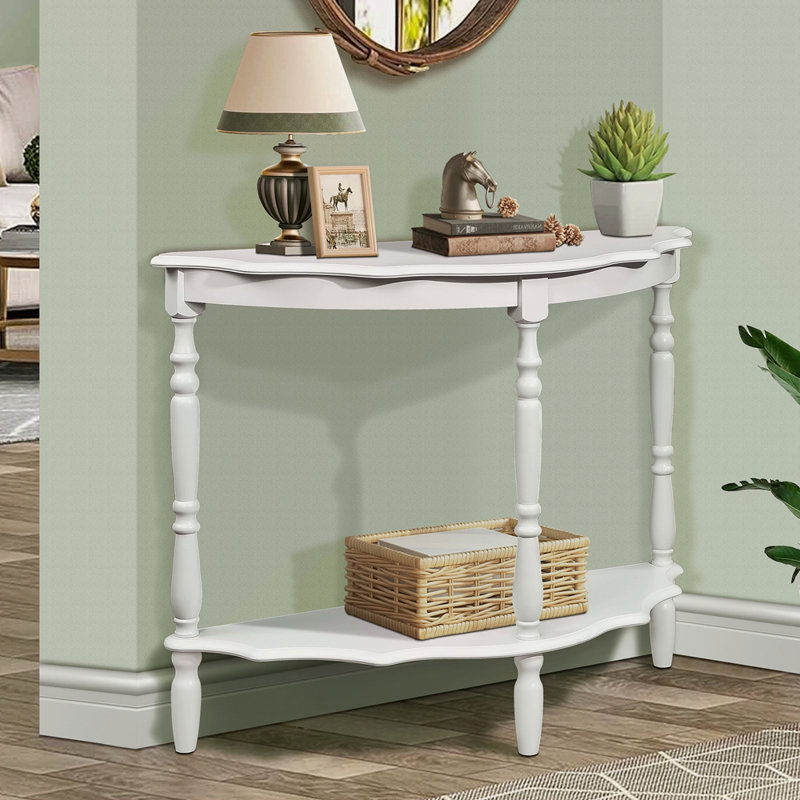 42'' Retro Circular Curved Half-Moon Console Table With Cloud Design Top And Open Shelf Solid Wood Frame And Legs