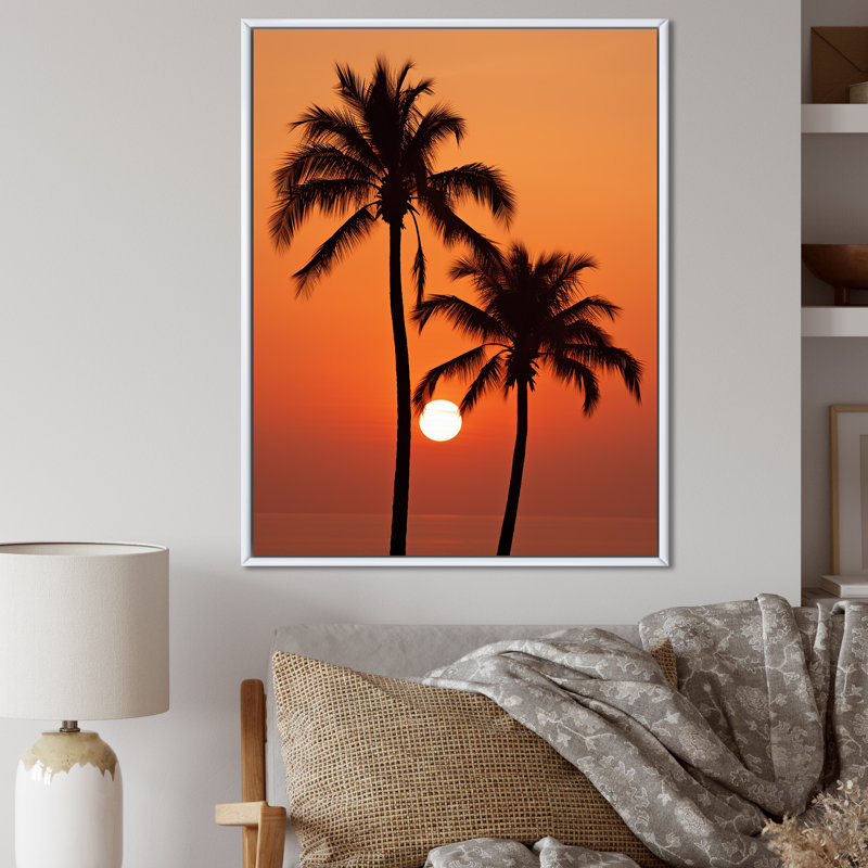 Palmier crépuscule tangerine coucher de soleil II, Cadre flottant blanc, H 44 po x l 34 po x P 1,5 po