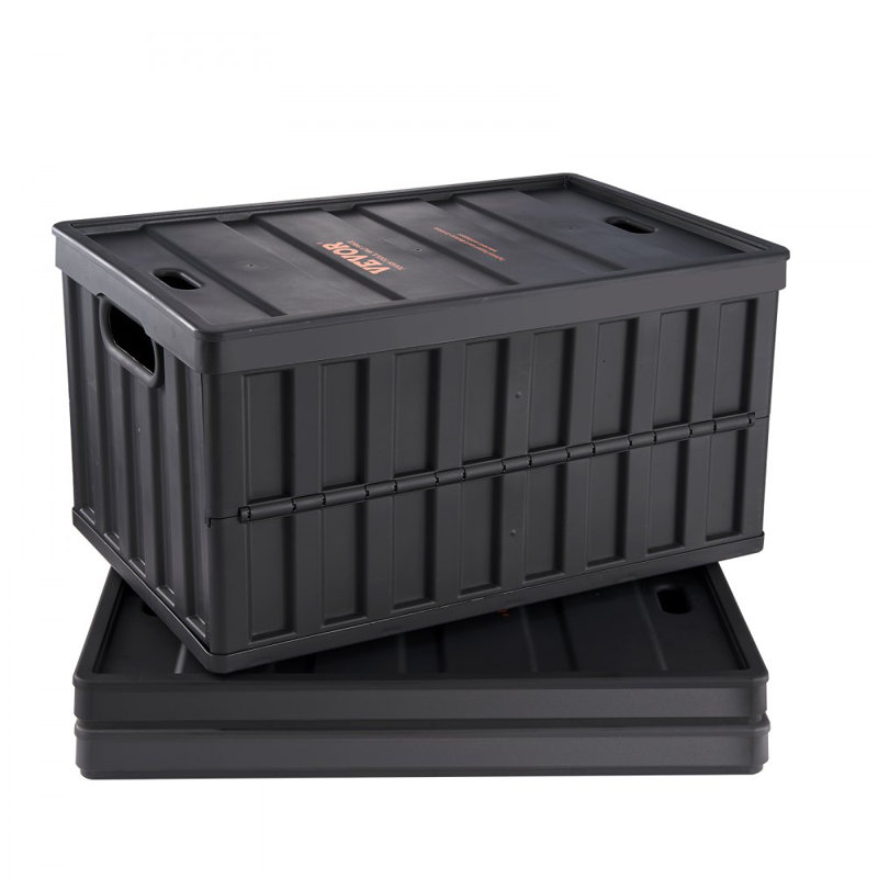 Black 65L Collapsible Plastic Storage Bins with Lids, Set of 3