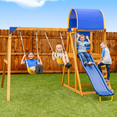 Sportspower Addison Wooden Swing Set With Heavy Duty Double A-frame & 6' Double Wall Slide