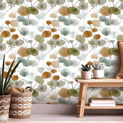 Peel and Stick Wallpaper Contact Paper Minimal Watercolor Floral Branch Luxury Interior Style Self Adhesive and Removable 17.7in x 118in(45x300cm)