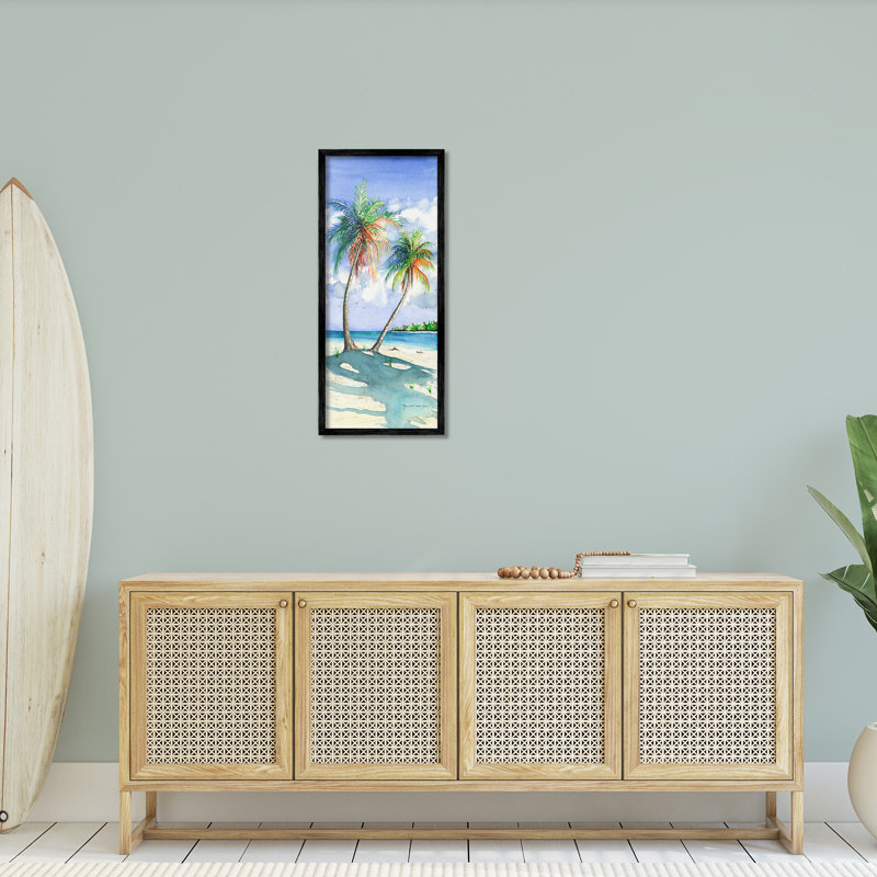 Sunlit Palm Trees Coastal Framed Wood Artwork, 10 x 24