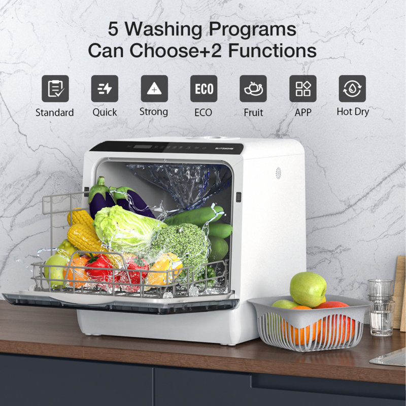 High-Temp Wash and 360° Cleaning, High-Temp Drying and Air Refresh, No Installation, Ultra-Compact and Large Capacity, App/Touch Control,Transparent Window