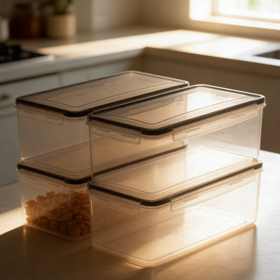 Airtight Food Storage Containers 4-Piece Set, BPA-Free Plastic Pasta Organizers With Lids For Kitchen Pantry, Horizontal Dry Food Storage, Includes Labels And Measuring Cups
