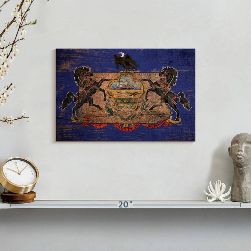 State Map Over Pennsylvania Flag, 8" H x 12" W