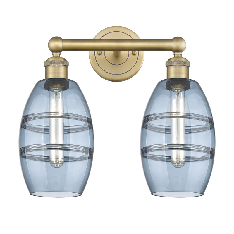 Éclairage pour meuble-lavabo à 2 lumières Kusham, Bleu princesse, Laiton brossé