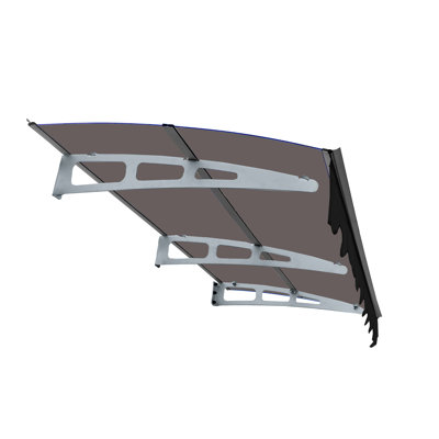 Auvent de fenêtre 79 po x 34 po - Supports en alliage d'aluminium épais en polycarbonate pour maison de maçonnerie Résistance à la neige Brun Cantonnière Toit résistant à la pluie Gris