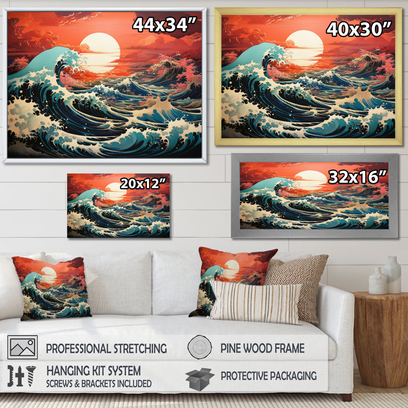" Dramatic Ocean Waves I ", Black Floater Framed, 24" H x 32" W x 1" D