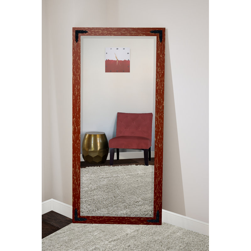 Kyrei Solid Wood Flat Mirror, Brick Red, 70" H x 31" W