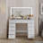 Modern Makeup Vanity With LED Lights And Glass Top - Stylish 9-Drawer Beauty Table