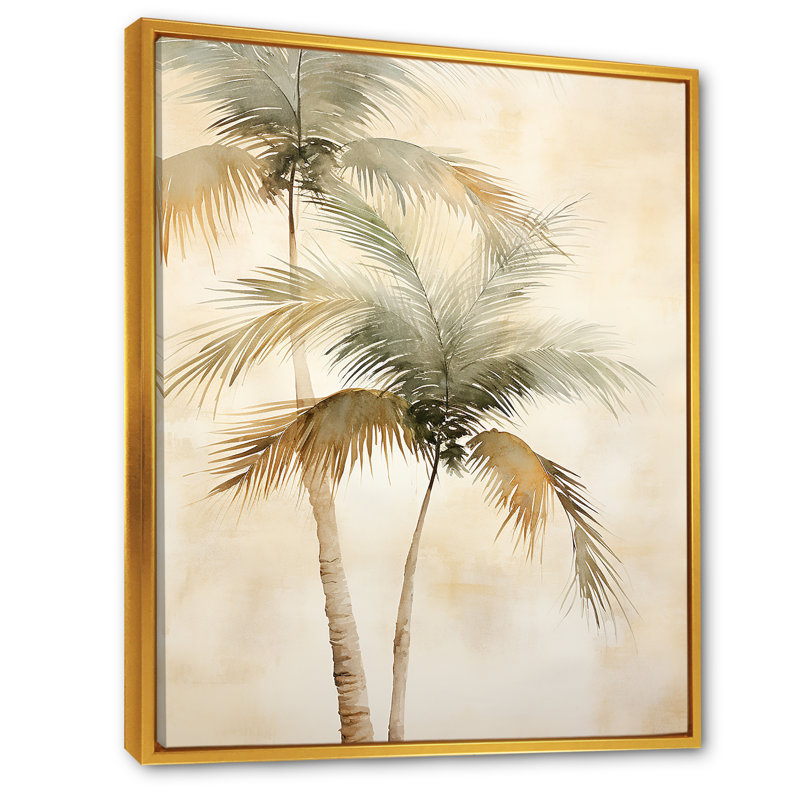 Rétro palmiers tropicaux rétro sur toile, H 40 po x l 30 po x P 1,5 po, Cadre flottant doré