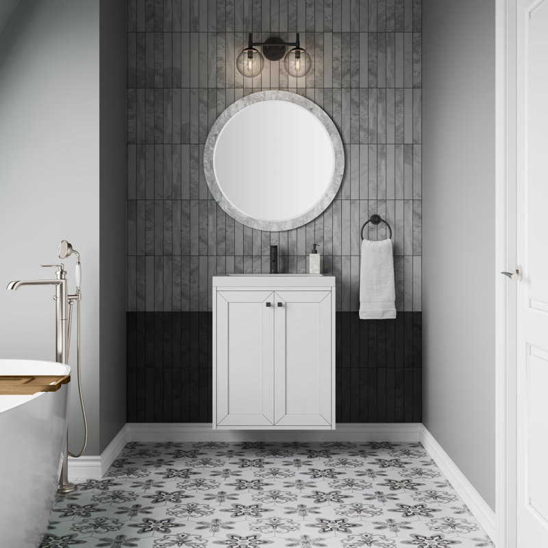 Meuble-lavabo simple l 23,6 po Chianti, Blanc brillant, Noir mat
