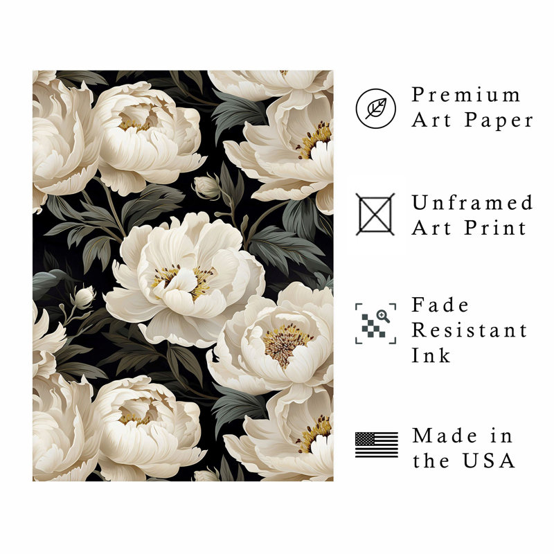 «Floral Luxe Pe pivoines», reproduction d'art moderne sans cadre, H 14 po x l 11 po