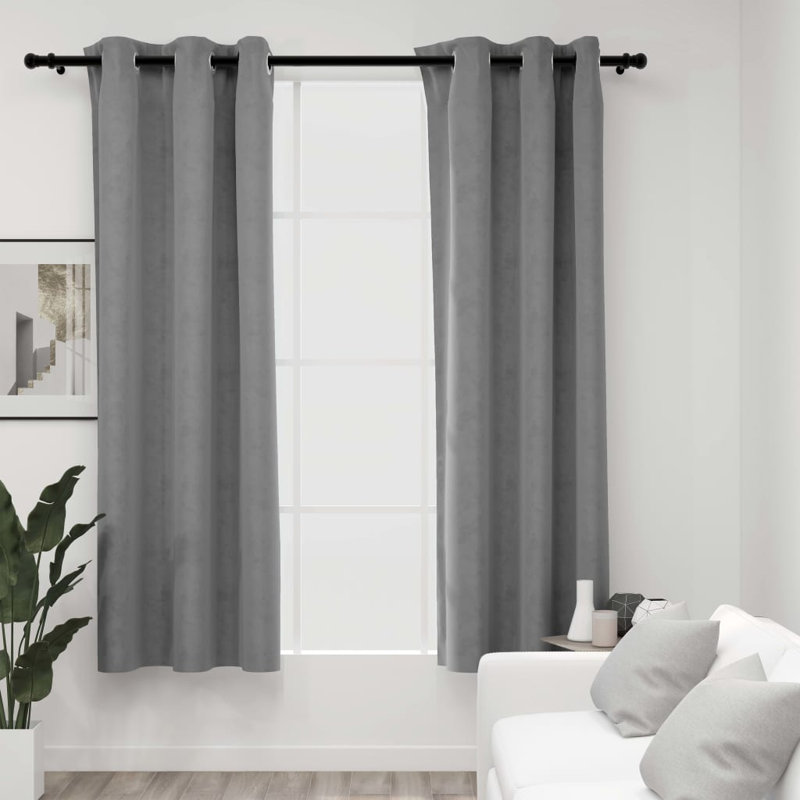 Bertello Velvet Blackout Curtains with Rings, 37" W x 84" L, Gray