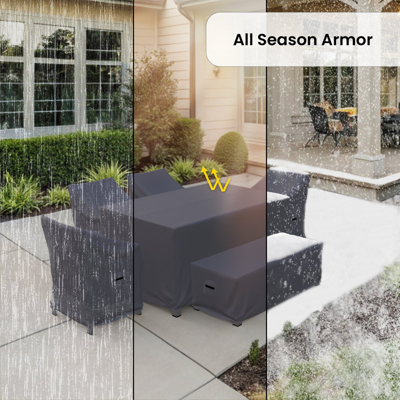 Ketterman Travira Outdoor Dining Set Cover For 6-Person Rectangular Patio Dining Set, Water-Repellent UV-Resistant Polyester With Tie-Downs