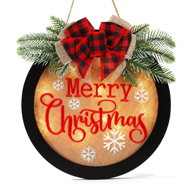 12" F-Xmas-Black Lighted Christmas Welcome Sign, Farmhouse Front Door Wreath Decor