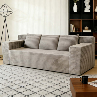 71 Inch Corduroy Loveseat with Deep Seats, 2 Seat Couch for Small Spaces, Includes 3 Pillows and Side Pockets, No Assembly Required
