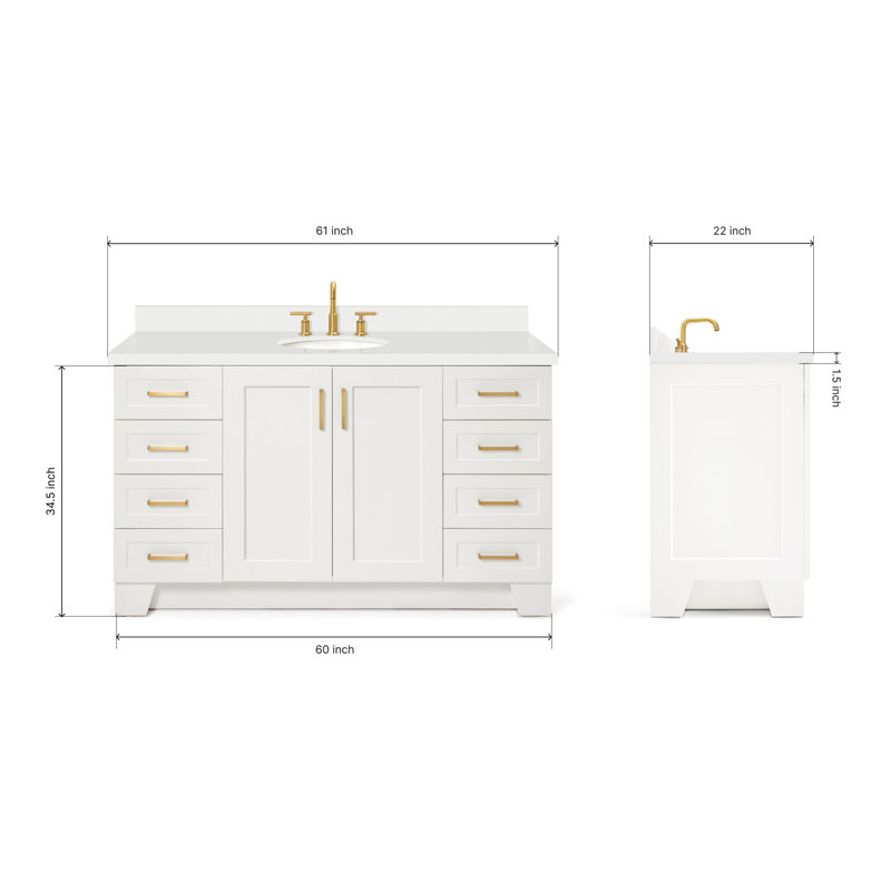 61 IN.  Single Bathroom Vanity, White, Oval, White Quartz
