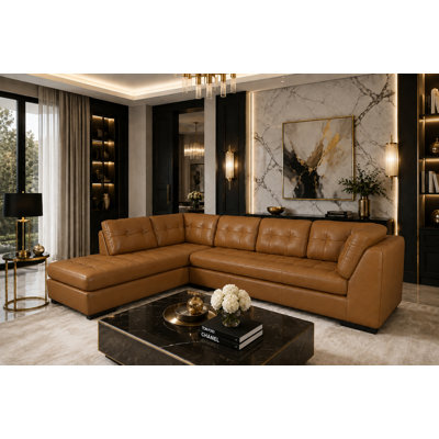 Canapé modulaire en cuir véritable de 126 po de large Rameek