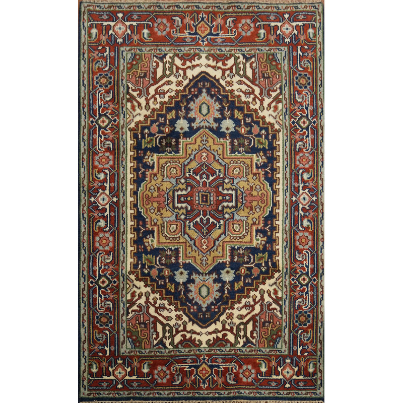 Tapis bleu traditionnel fait à la main 4 x 6
