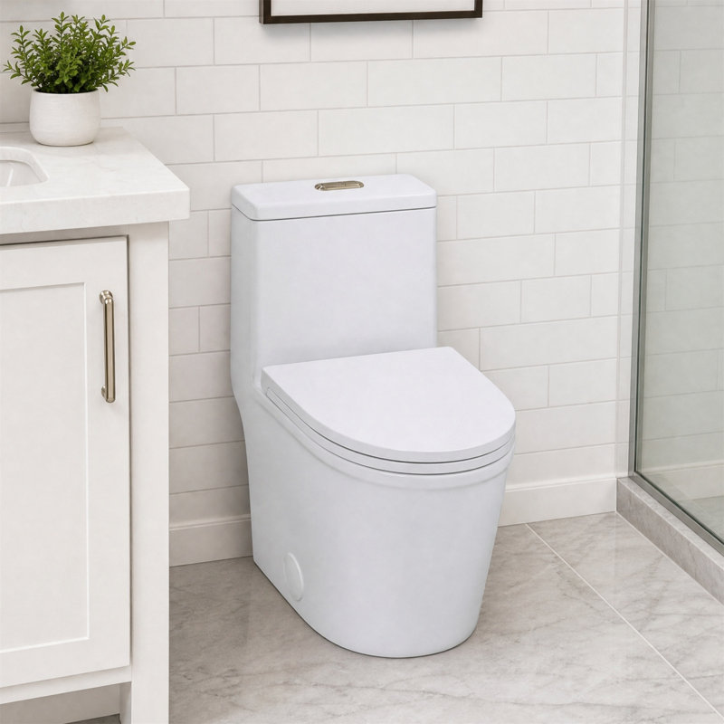 Toilette compacte une pièce 23 po, double chasse, à jupe double, siège à fermeture en douceur
