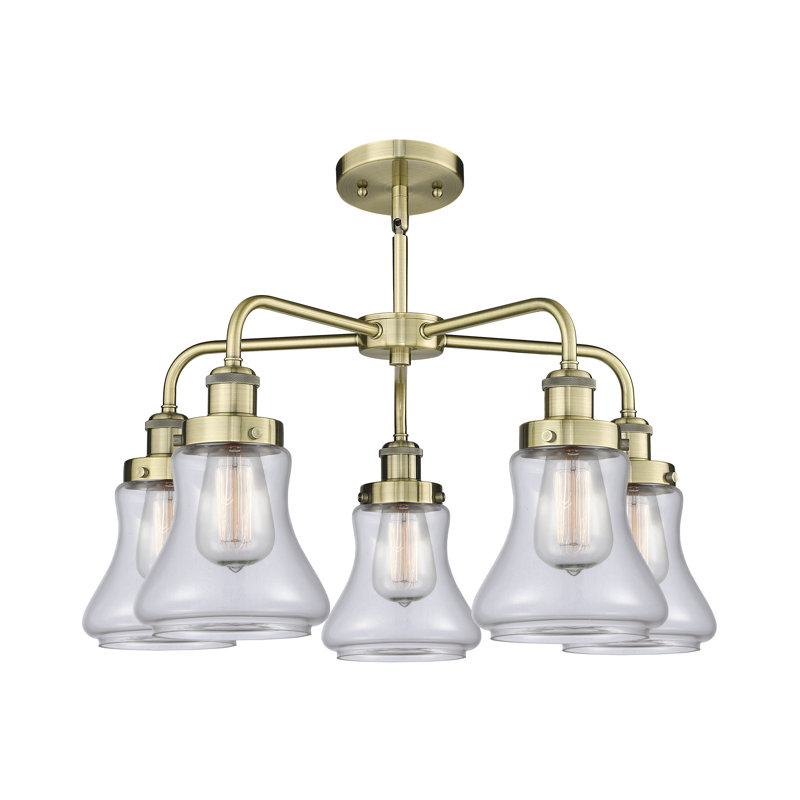 Bhanupriya 5 - Light Glass Dimmable Chandelier, Antique Brass, Clear