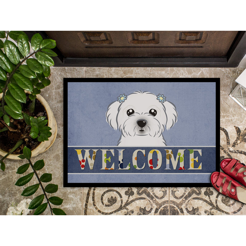 Paillasson d’extérieur antidérapant Carbondale Maltese welcome, Rectangle 1 pi 6 po x 2 pi 3 po