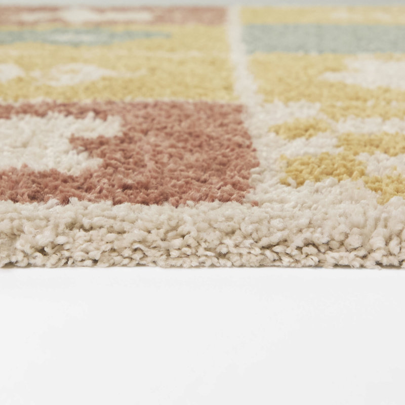 Atlas Yellow Kids Flower Shag Area Rug, 5'3" x 7'