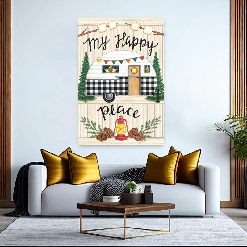 Camper «My Happy Place», art contemporain contemporain d'été, H 60 po x l 40 po