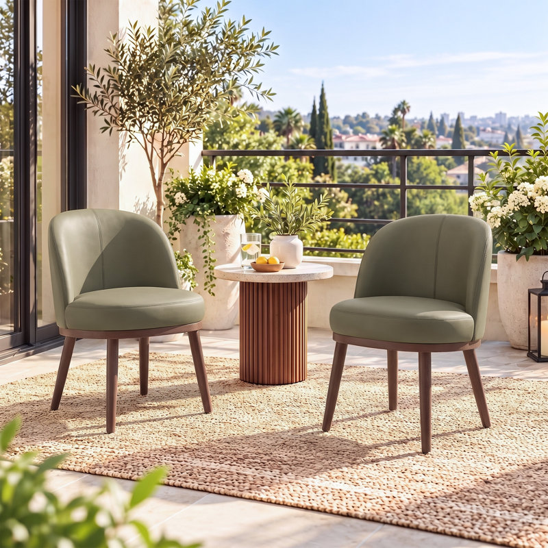 Fauteuil d'appoint moderne en forme de tonneau, recouvert de similicuir et doté de pieds en bois massif, Olive