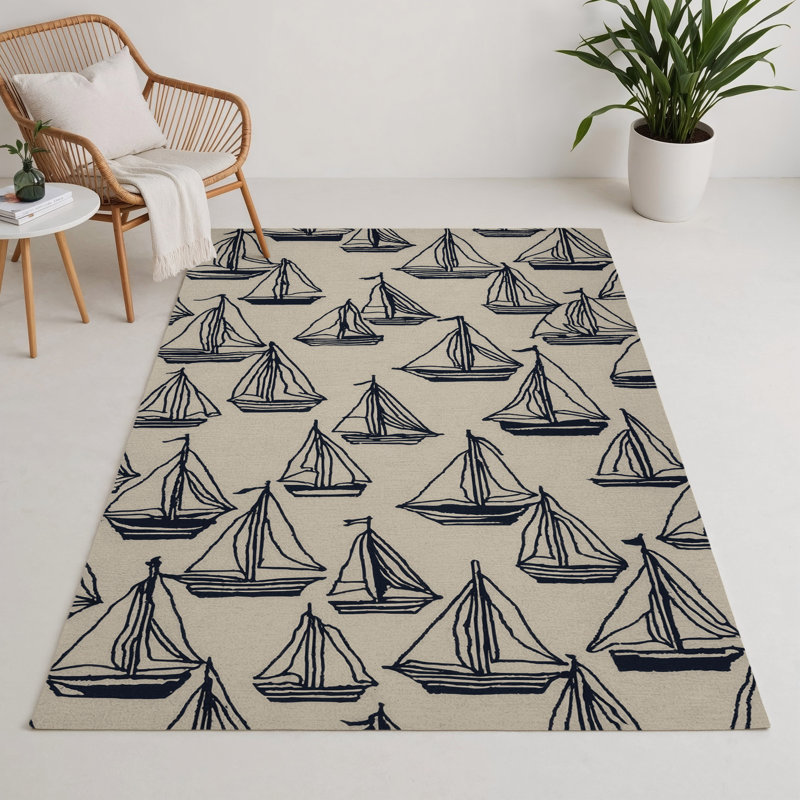 Transportation Beige Indoor and Outdoor Area Rug, Rectangle 5' x 7'
