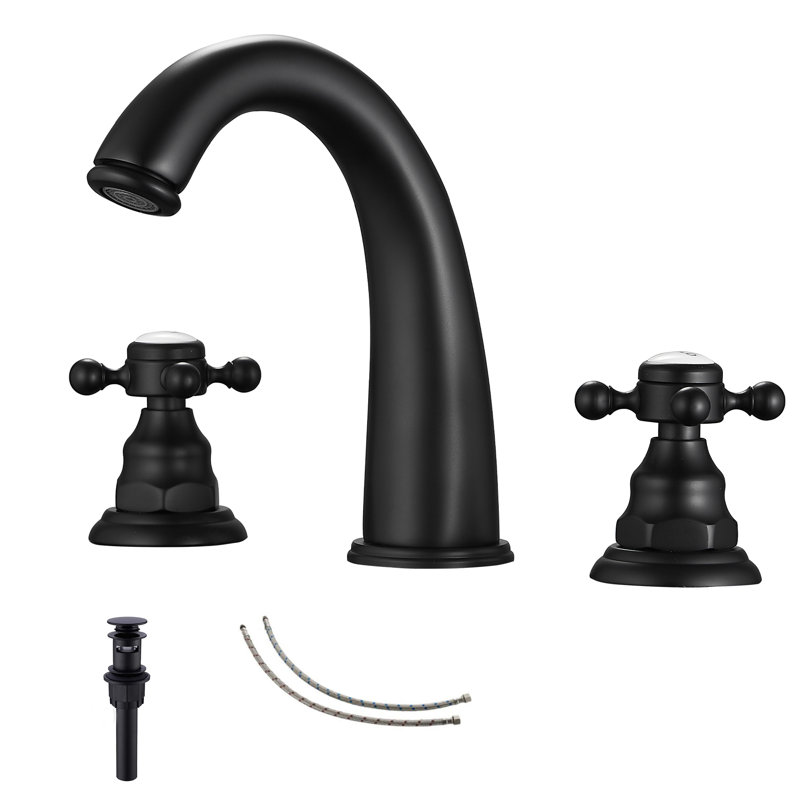 Robinet de salle de bain à large entraxe avec bonde, Noir mat