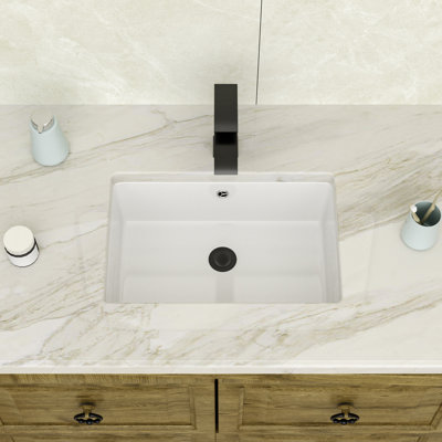 18" x 12" Undermount Bathroom Sink Rectangle White Ceramic Bathroom Sink White Sink with Overflow