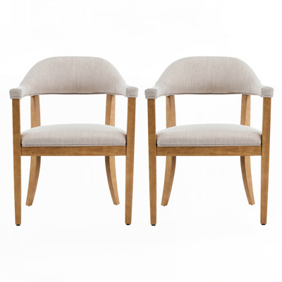 Chaise de salle à manger rembourrée à structure en bois avec accoudoirs et finition naturelle, ensemble de 2