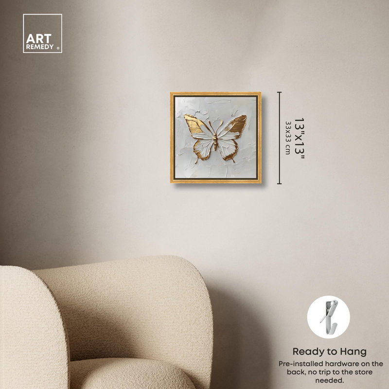 Simple toile dorée par Art Remedy, H 13 po x l 13 po, Cadre flottant, Or