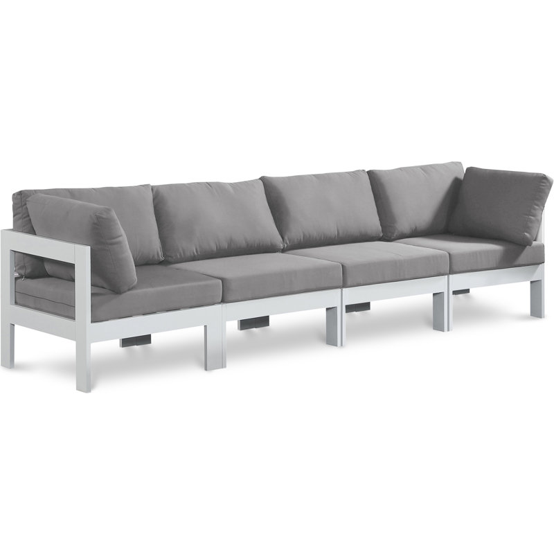 Kylis 120'' Wide Aluminum Patio Sofa with Cushions, White, Gray