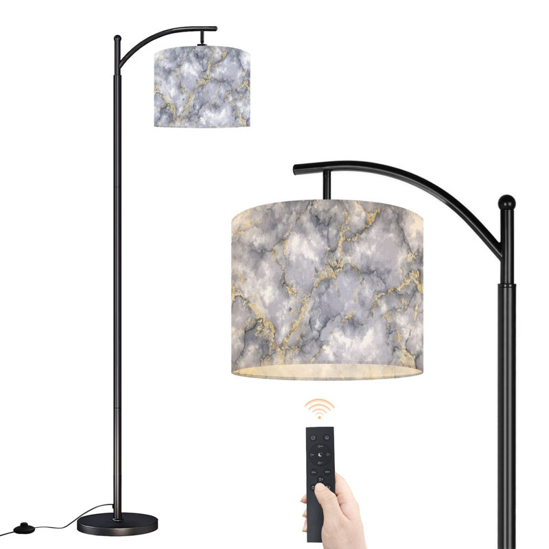Lampe sur pied à arc avec abat-jour ajustable Gris aquarelle Marbre gris argenté luxueux Lampe sur pied aquarelle