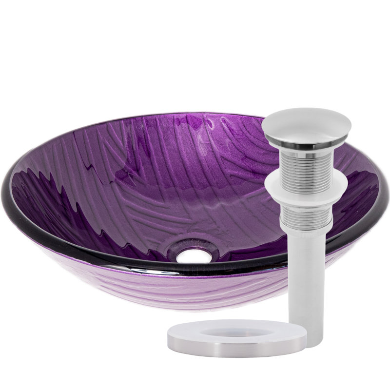 Novatto 16.75'' Glass Bathroom Sink with Faucet, Brushed Nickel