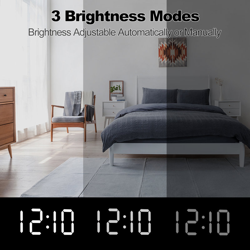 Réveil numérique à affichage DEL avec deux ports de chargement USB, mode de variation automatique de la luminosité, fonction snooze facile, miroir moderne, veilleuse à piles pour chambre, bureau ou maison.