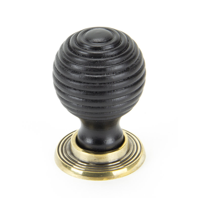 Beehive Cabinet Round Knob, Ebony, Aged Brass