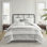 Ensemble d'édredon surdimensionné 6 pièces en jacquard de coton blanc / gris grand