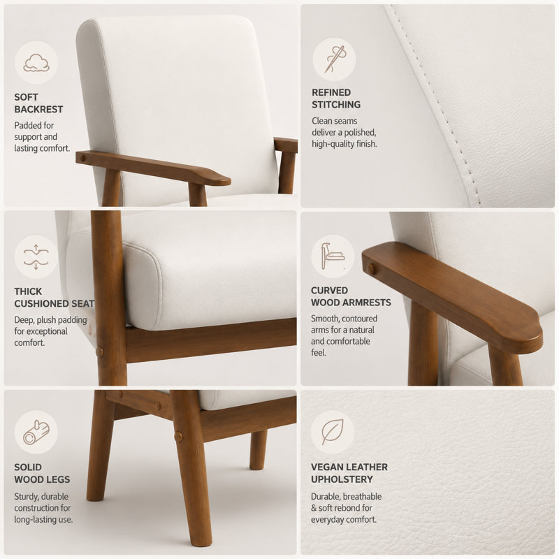Bridgeview Upholstered Accent Chair, Armchair with Solid Wood Frame, Faux Leather
