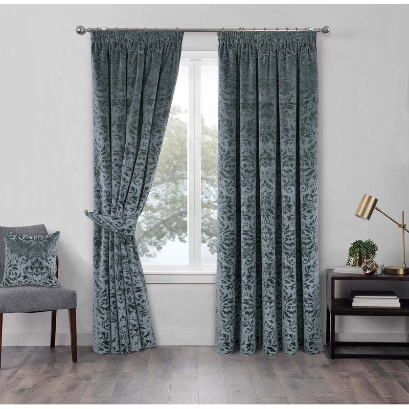 Hadiya Fully Lined Pencil Pleat Curtain Pair, Grey, 165cm W x 183cm D