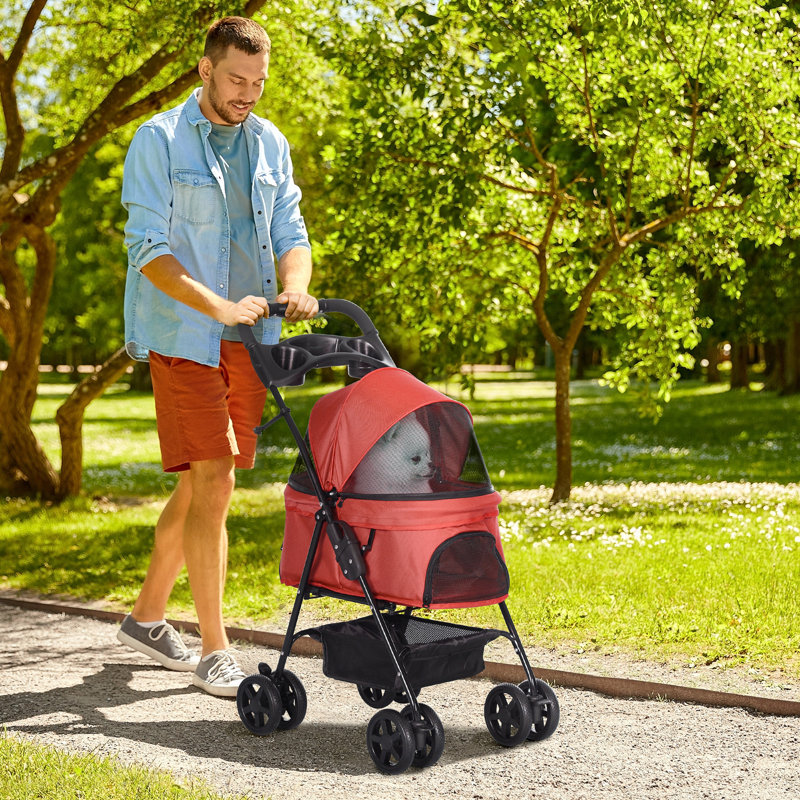 Clifton Foldable Pet Stroller, Red/Black