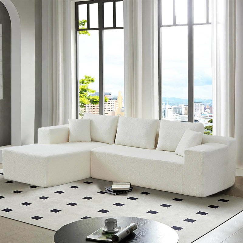 Canapé modulaire en forme de L avec méridienne Cherfrere Boneless, Velours côtelé blanc