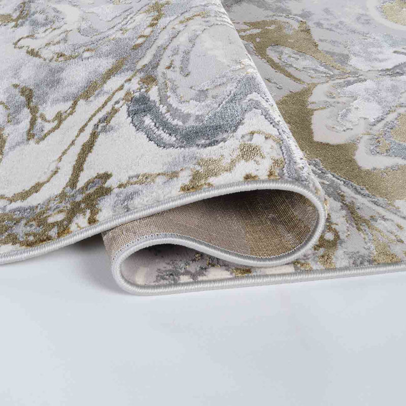 Ayten Solarius Modern Living Room Rug - Abstract Area Rugs Gold, Runner 60cm x 220cm