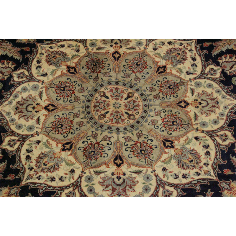 Tapis bleu / brun clair en laine noué à la main 9 pi 3 po x 12 pi Roca Oriental