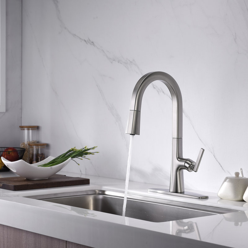 Ardua Collection High-Arc Single Handle Kitchen/Bar Faucet with 2-Function Pull-Down Spout Sprayer - Brushed Nickel